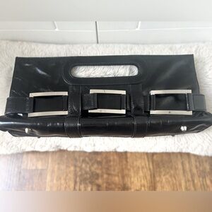 Kara James Clutch. Fine Grain Black Leather w/ Silver Hardware. A beautiful bag!